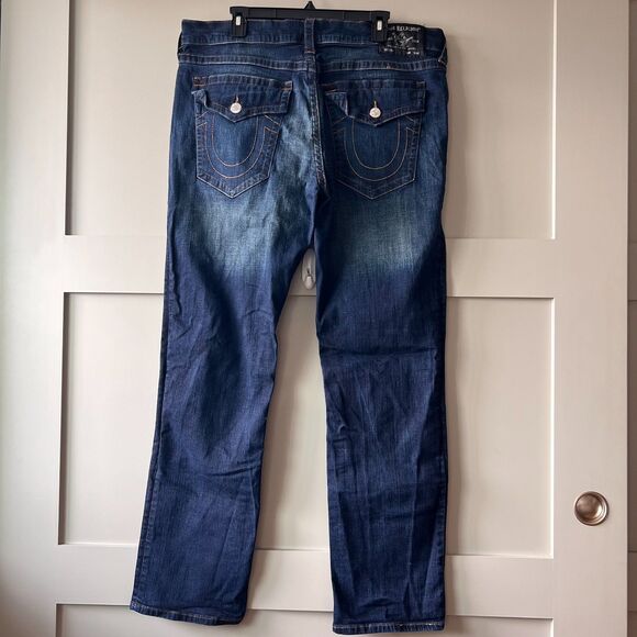 True Religion Ricky Jeans Mens 40 Blue Relaxed Straight Denim Distressed Casual - Picture 6 of 16